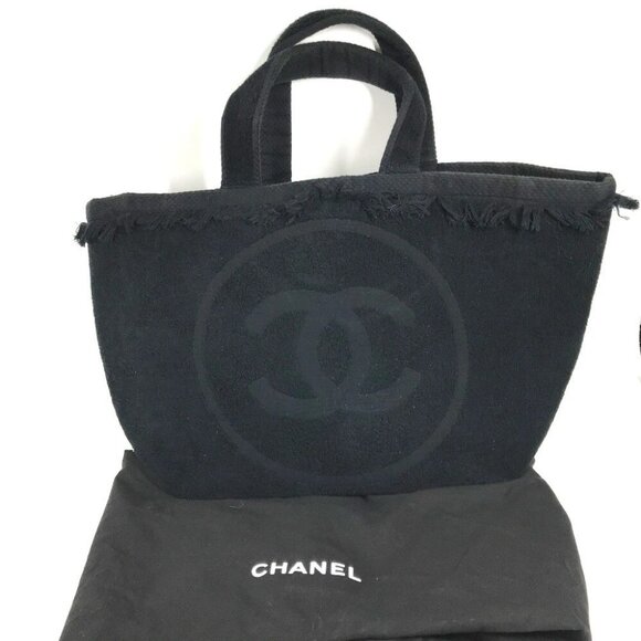 CHANEL Beach bag CC CC Mark Pile Bag Shoulder Bag cotton Black